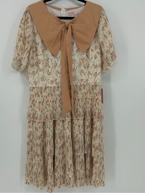 Ivy City Co Floral Pleated Midi Dress Size 16 Cottagecore‎ Bow Dress Statement